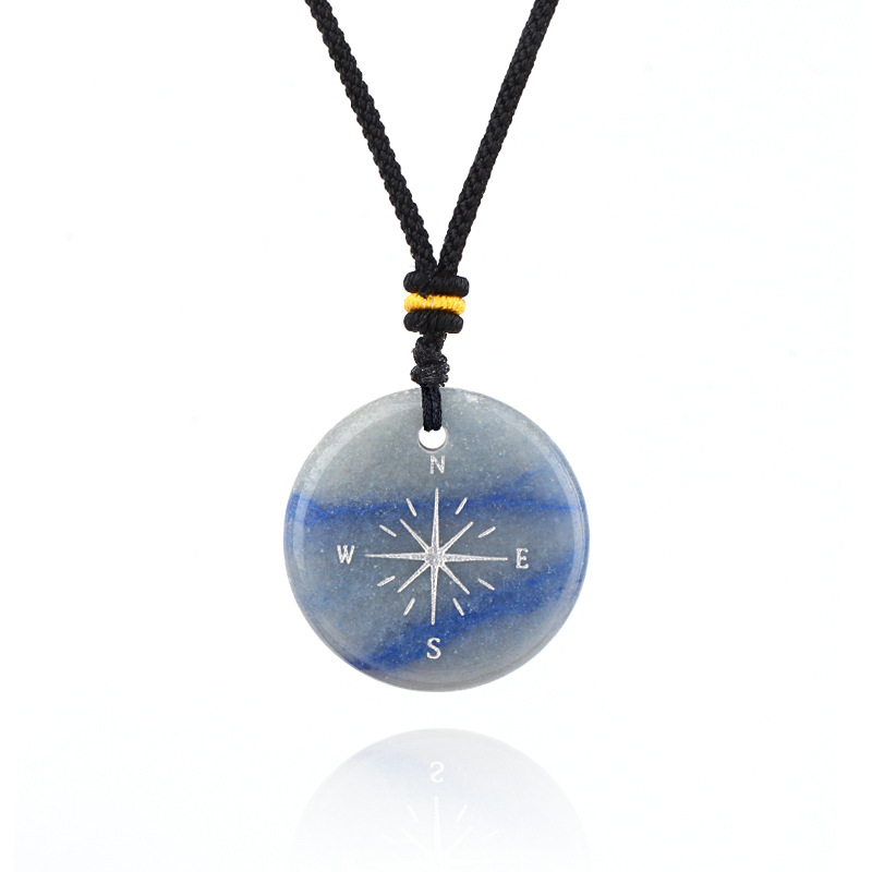 Natural Stone Viking Compass Pendant Necklace, Vegvisir Gift